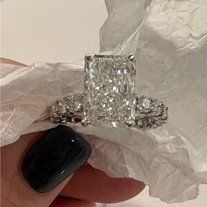 Lab Created Radiant Cut Diamond Engagement Ring With Eternity Band Setting